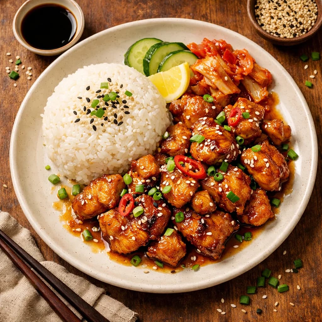 Korean Honey Garlic Chicken with Sticky Rice recipe