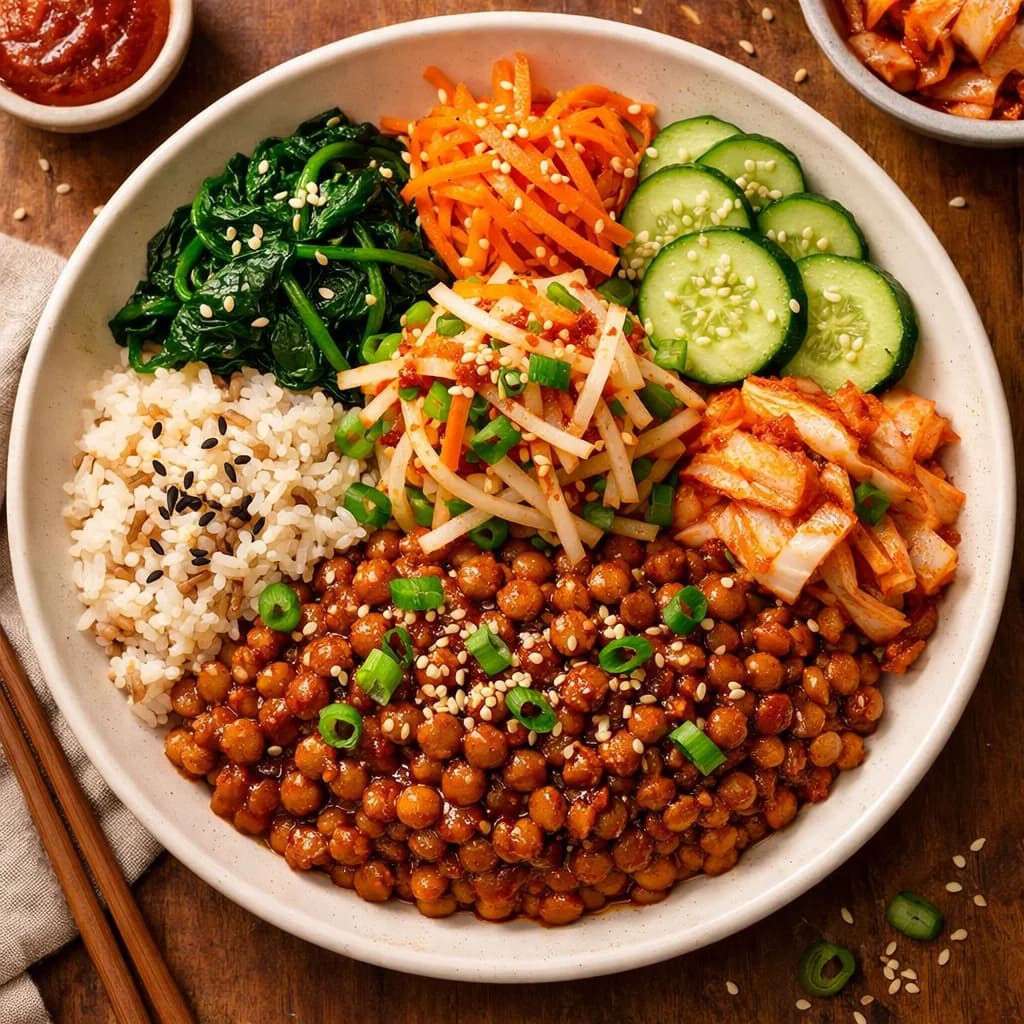 Korean Spicy Lentil Rice Bowls recipe