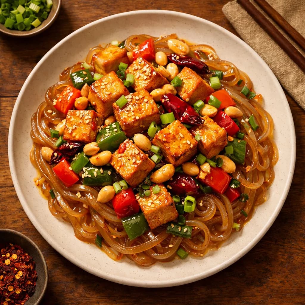 Kung Pao Tofu with Sweet Potato Starch Noodles recipe