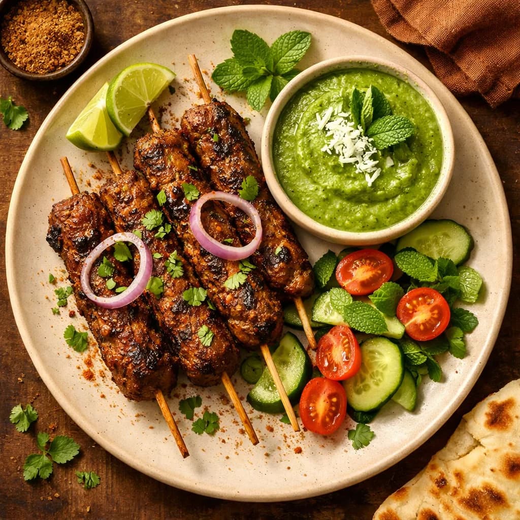 Lamb Kebabs with Coconut Mint Chutney recipe