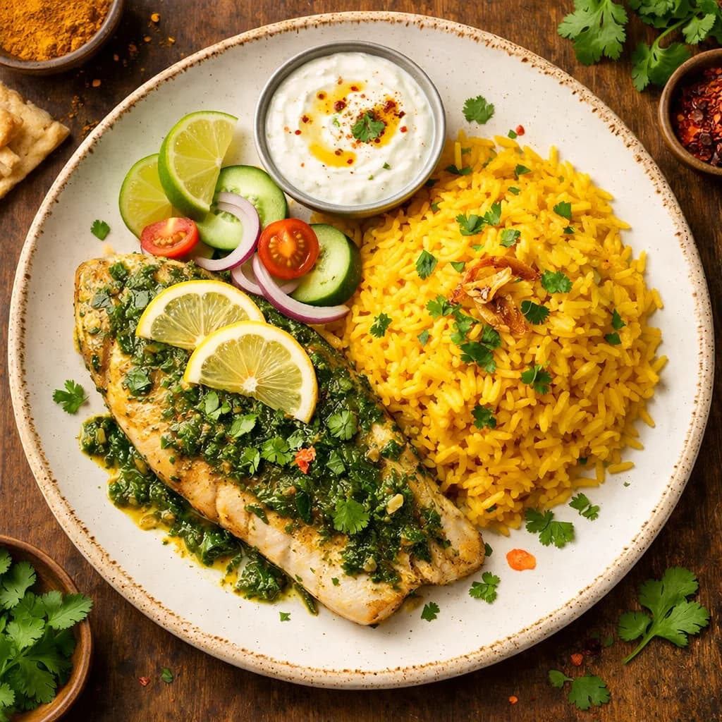Lemon Herb Fish with Turmeric Rice recipe