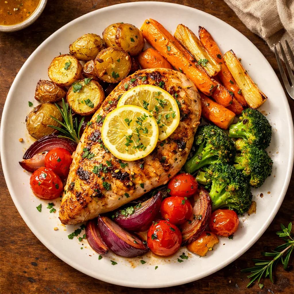 Lemon Herb Grilled Chicken with Roasted Vegetables recipe