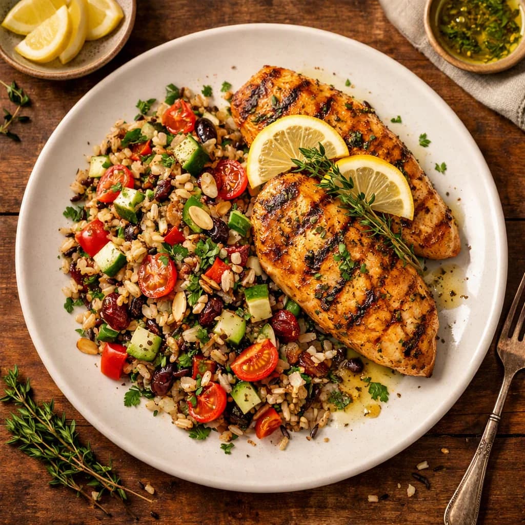 Lemon Herb Grilled Chicken with Wild Rice Salad recipe