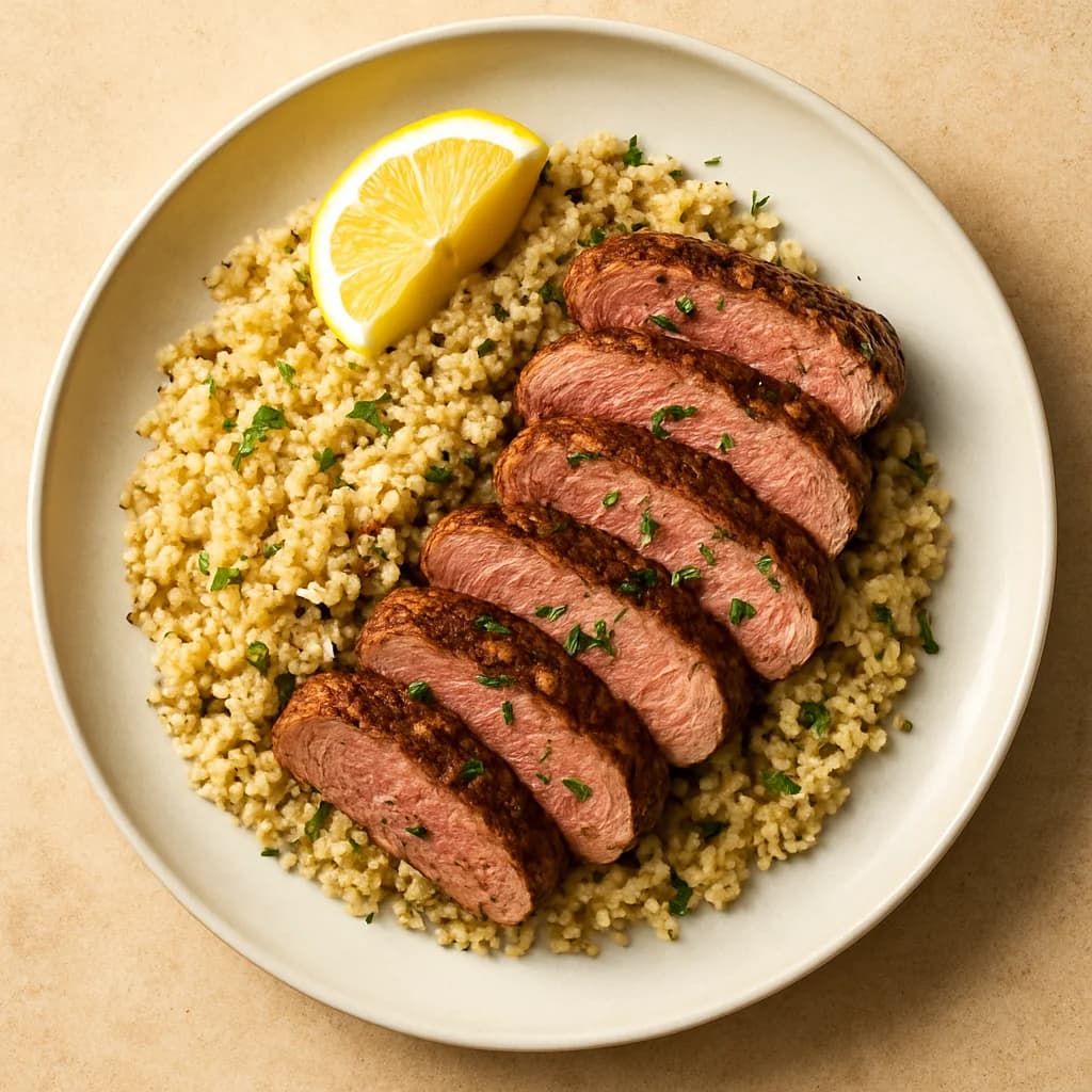 Lemon Herb Lamb with Garlic Infused Quinoa recipe