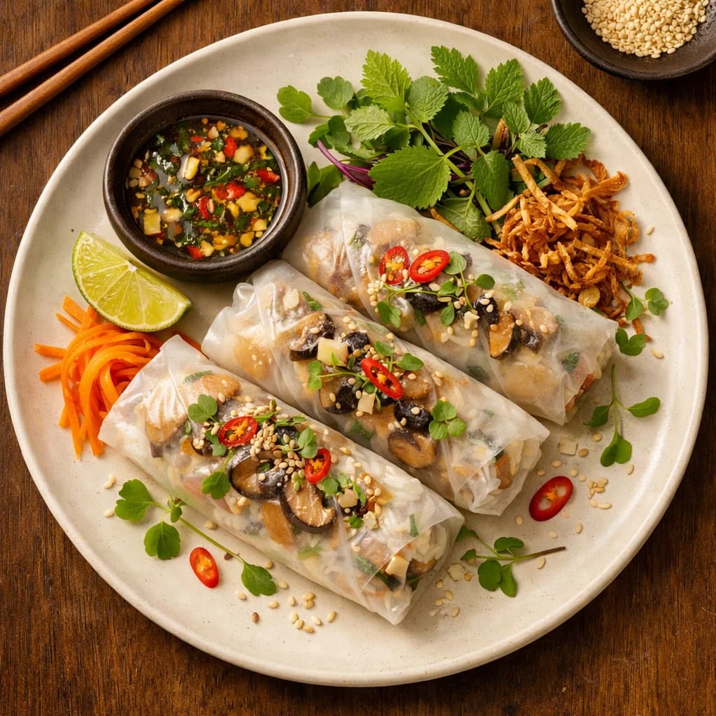 Lemongrass Mushroom Rice Wraps recipe
