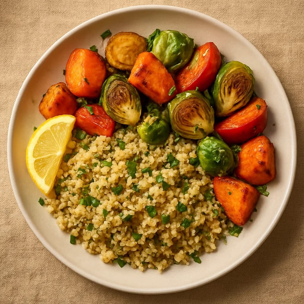 Lemony Herb Quinoa with Roasted Vegetables recipe