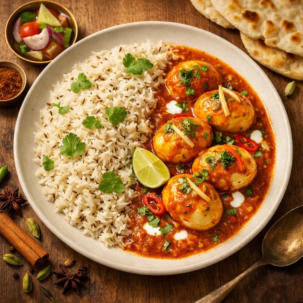 Luscious Egg Curry with Jeera Rice recipe