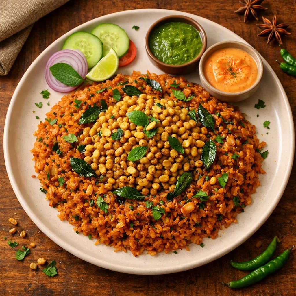 Masala Bhagar with Crunchy Moong Topping recipe