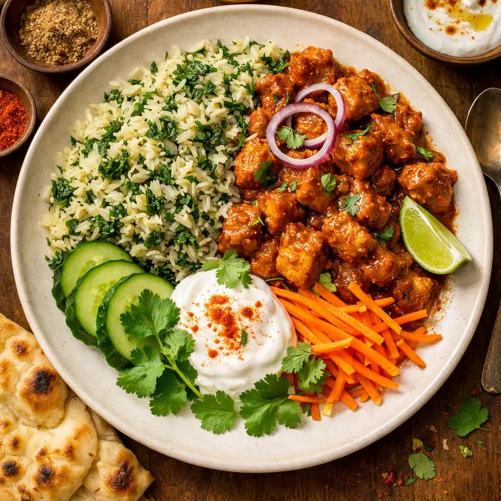 Masala Chicken and Spinach Rice Bowl recipe