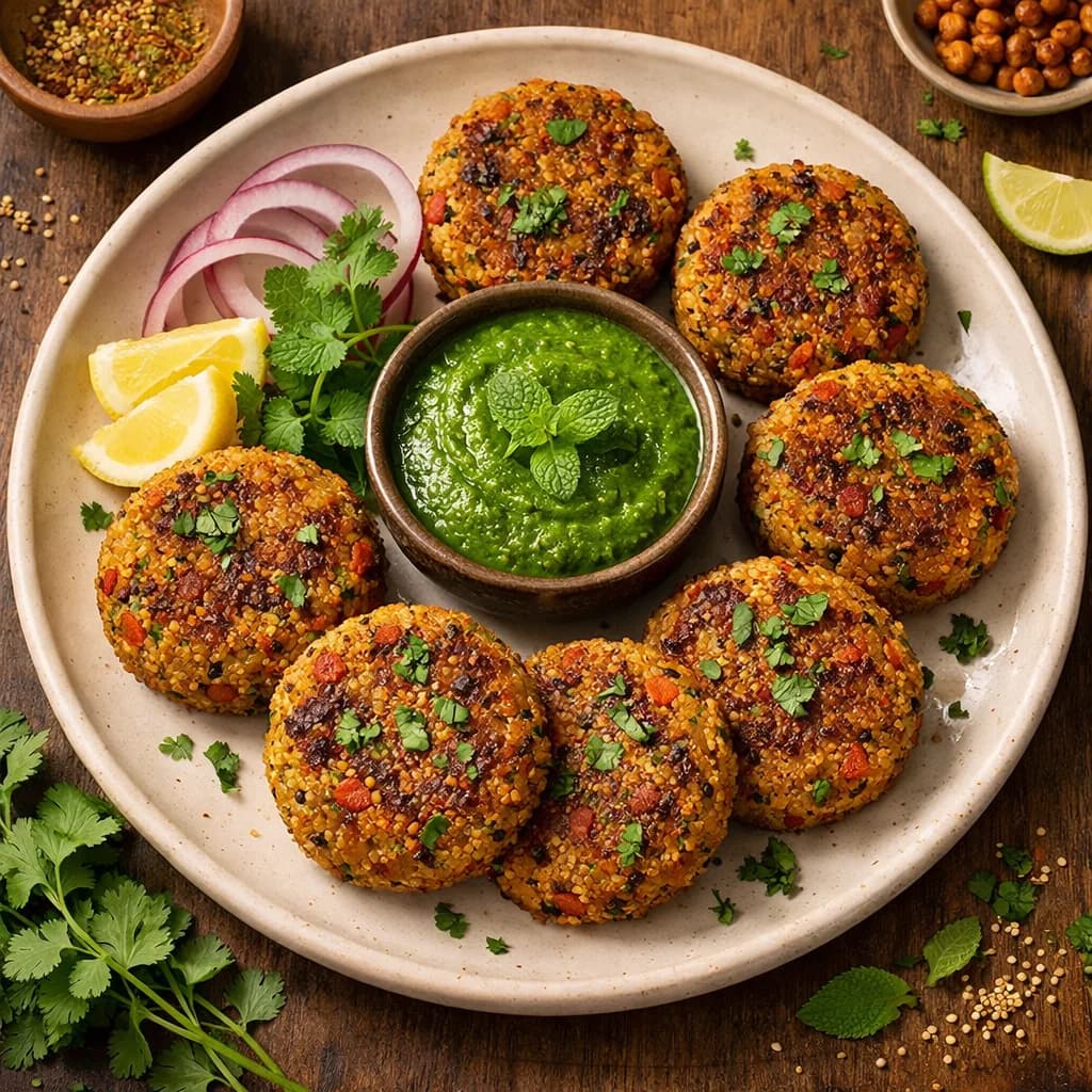 Masala Quinoa Patties with Mint Coriander Chutney recipe