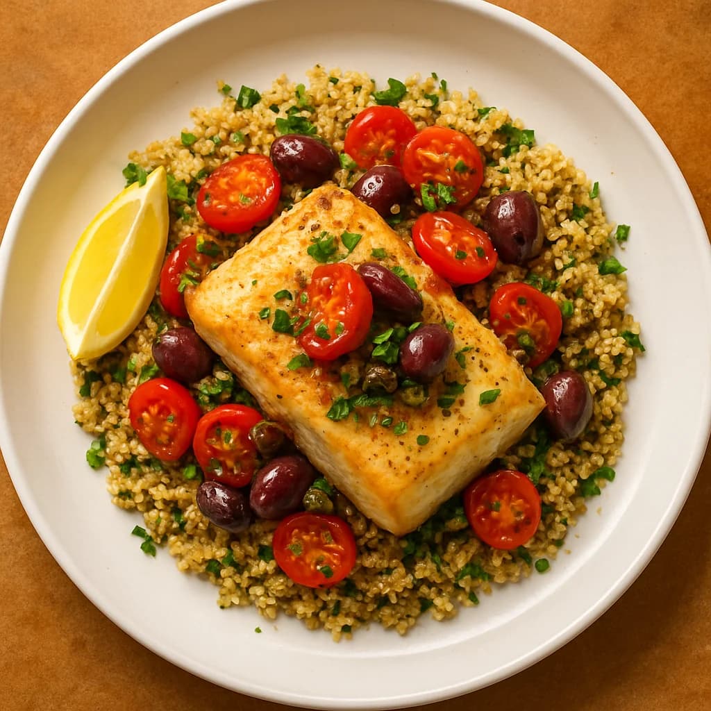 Mediterranean Cod with Herbed Quinoa recipe