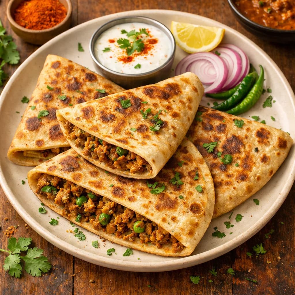 Mutton Keema-Stuffed Parathas recipe