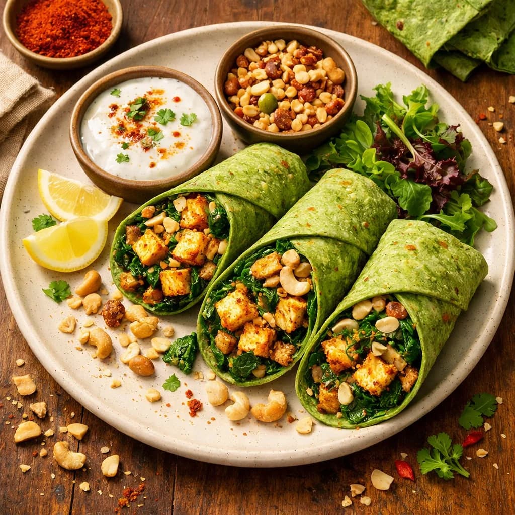 Nutty Paneer and Spinach Wraps recipe