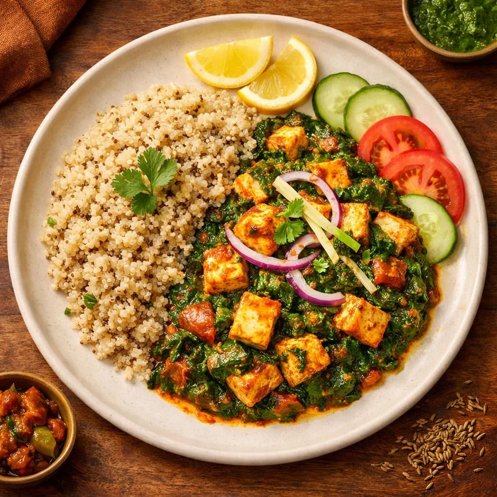 Paneer and Spinach Masala with Jeera Quinoa recipe