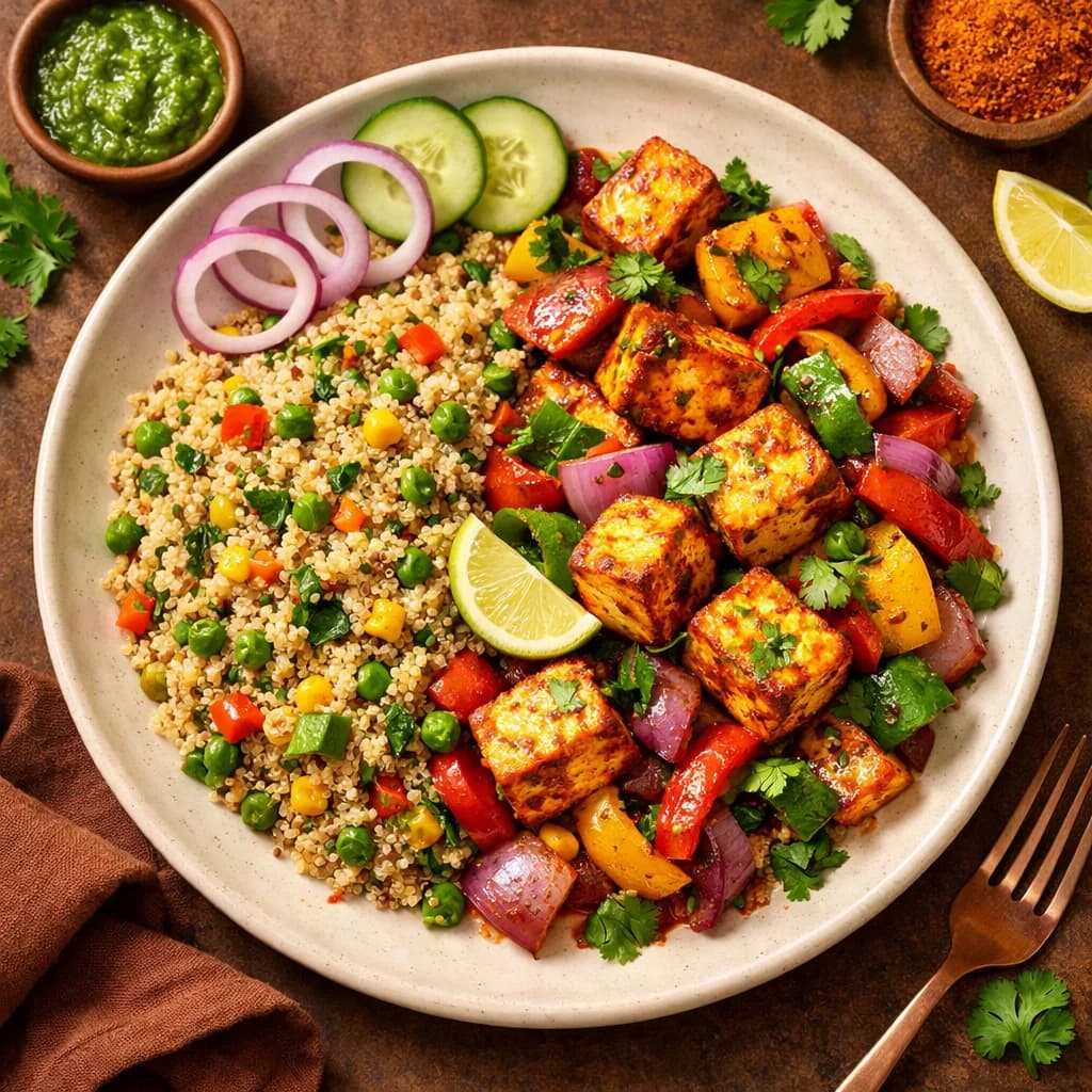 Paneer Tikka Stir Fry with Veggie Quinoa recipe