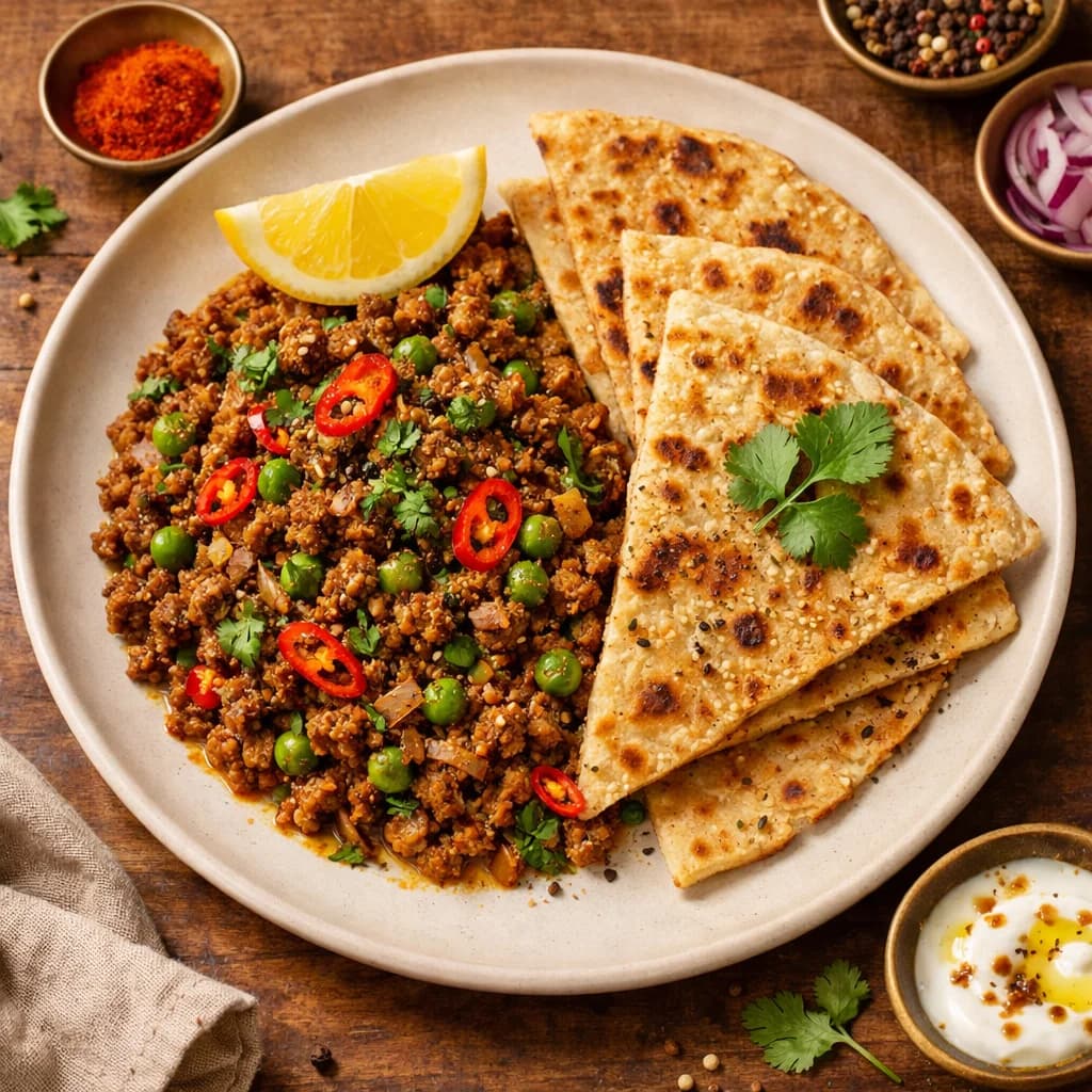 Peppery Lamb Keema with Spiced Oat Flatbread recipe