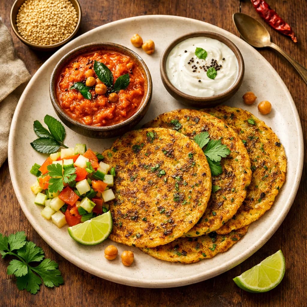 Protein-Packed Millet Pancakes with Tomato Coconut Chutney recipe