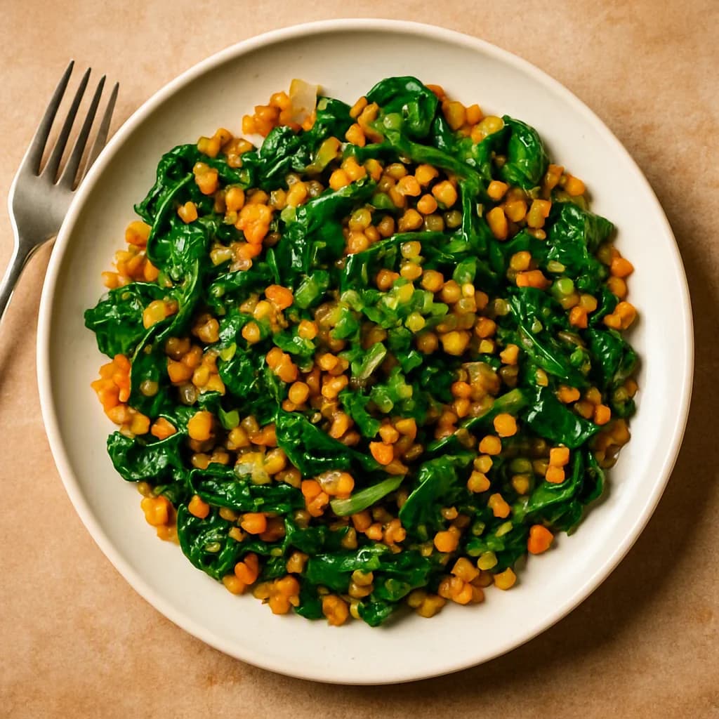 Protein Packed Spinach and Lentil Stir Fry recipe