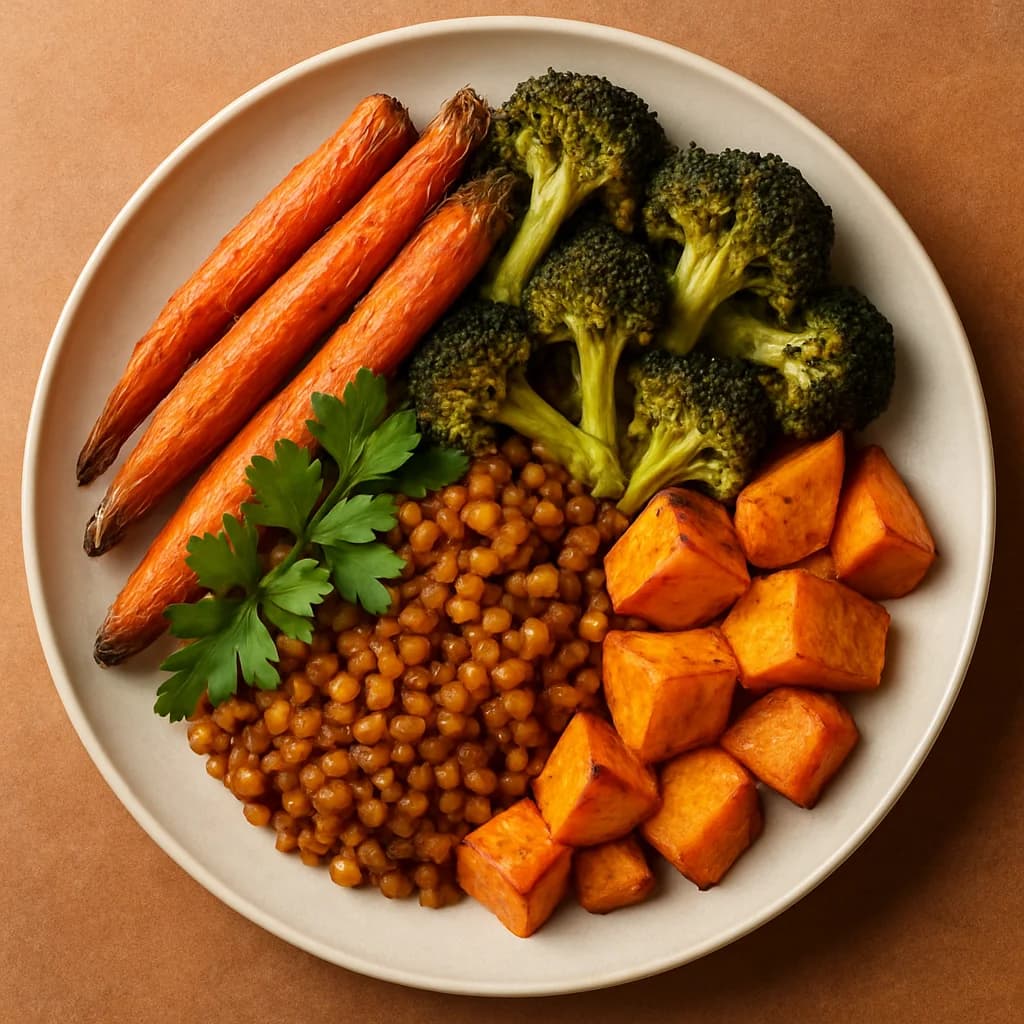 Roasted Vegetable and Spiced Lentil Bowl recipe
