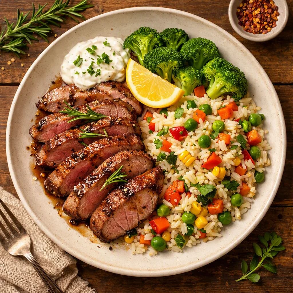 Rosemary Lamb and Vegetable Rice Bowl recipe