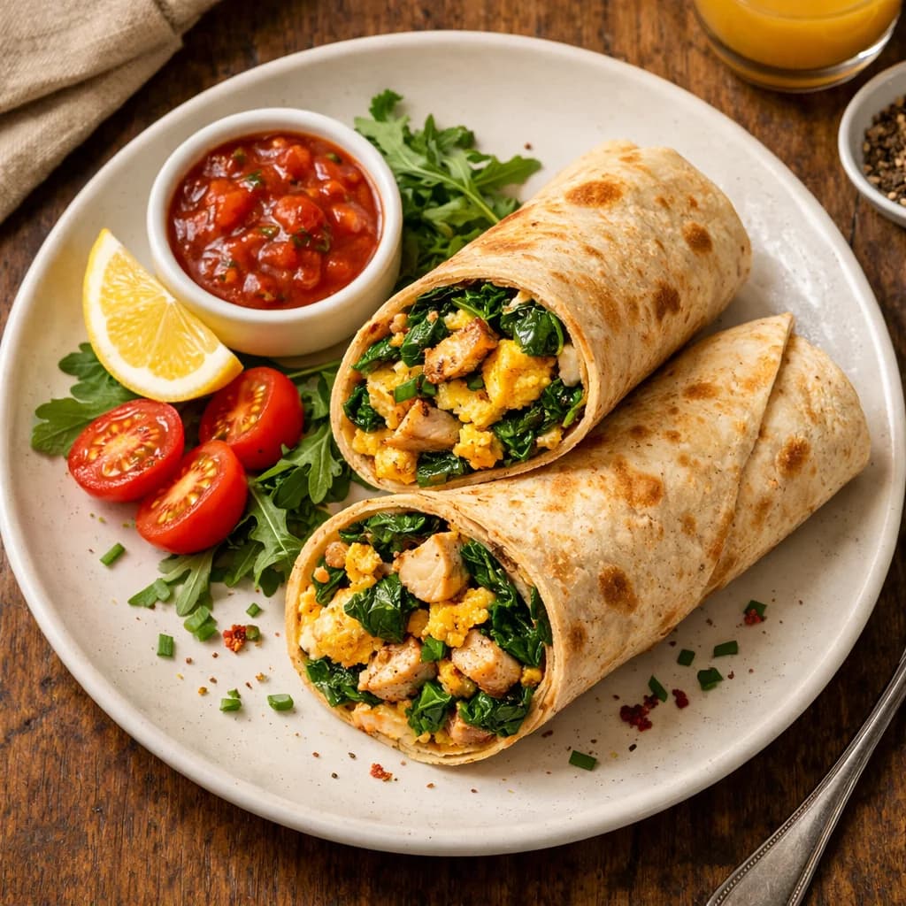 Savory Chicken and Spinach Breakfast Wraps recipe