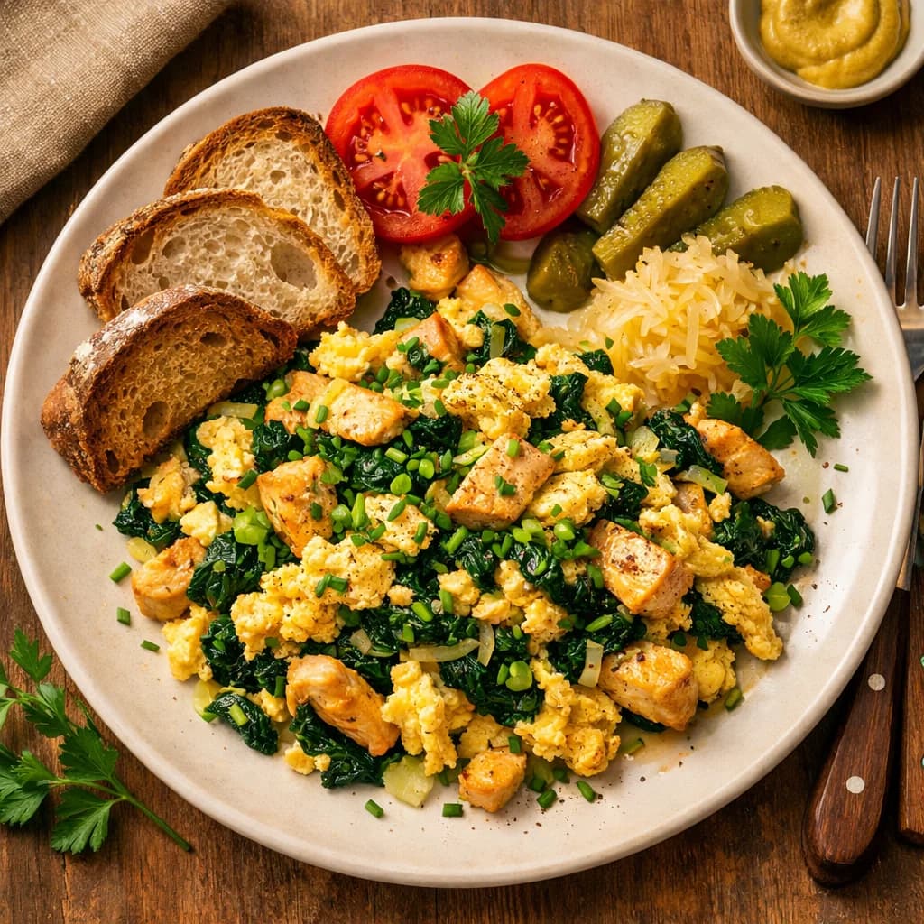 Savory Chicken and Spinach Scramble recipe