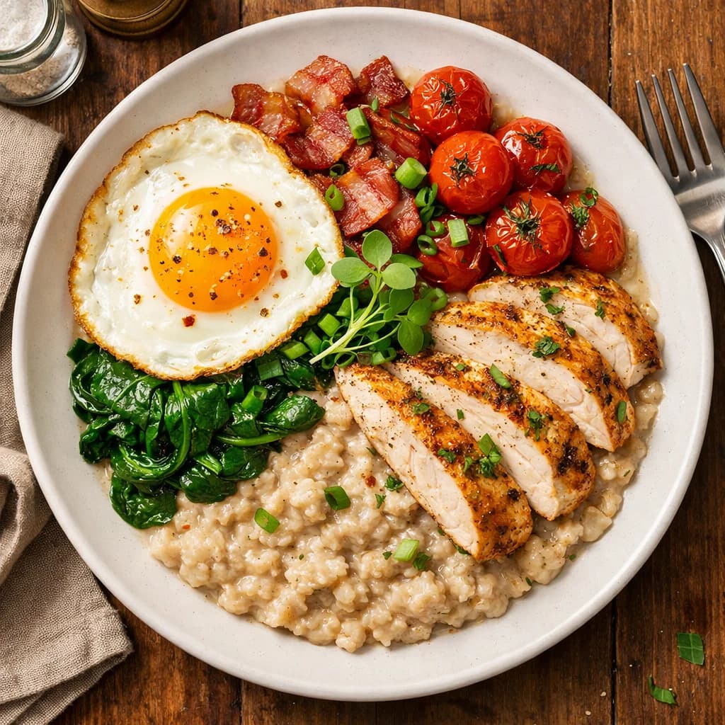 Savory Chicken Oat Breakfast Bowl recipe