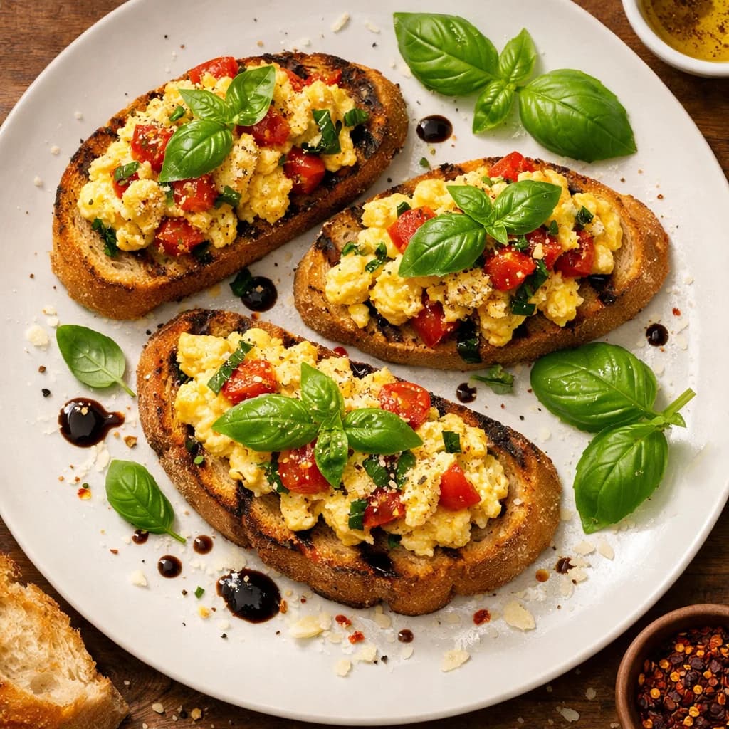 Savory Egg Bruschetta with Basil recipe
