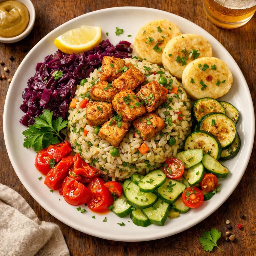 Savory Herb Infused Vegetable Rice with Soy Protein recipe