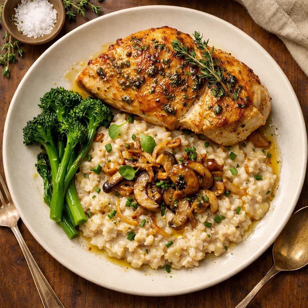 Savory Herb Chicken with Warm Oat Porridge recipe