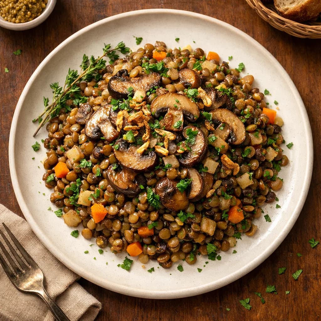 Savory Herbed Lentil and Mushroom Pilaf recipe