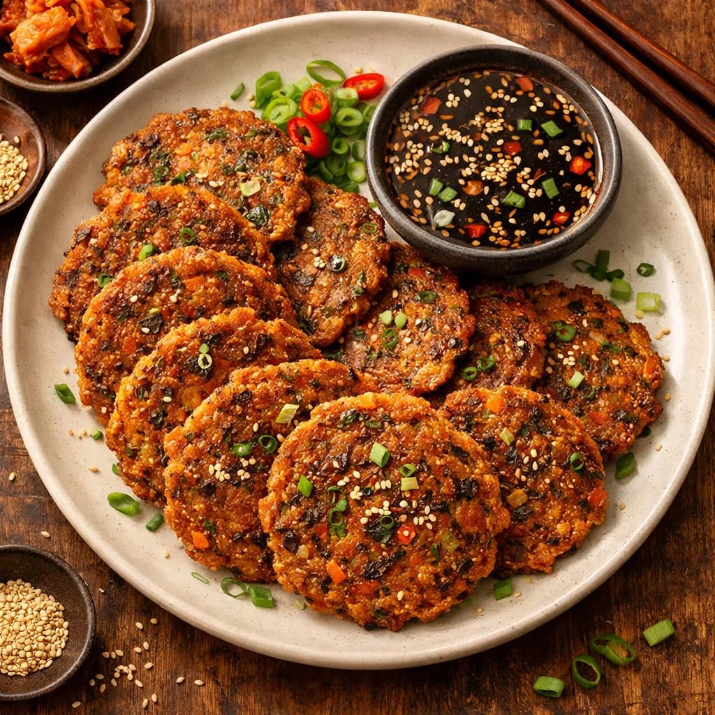 Savory Korean Lentil Pancakes with Sesame Dip recipe