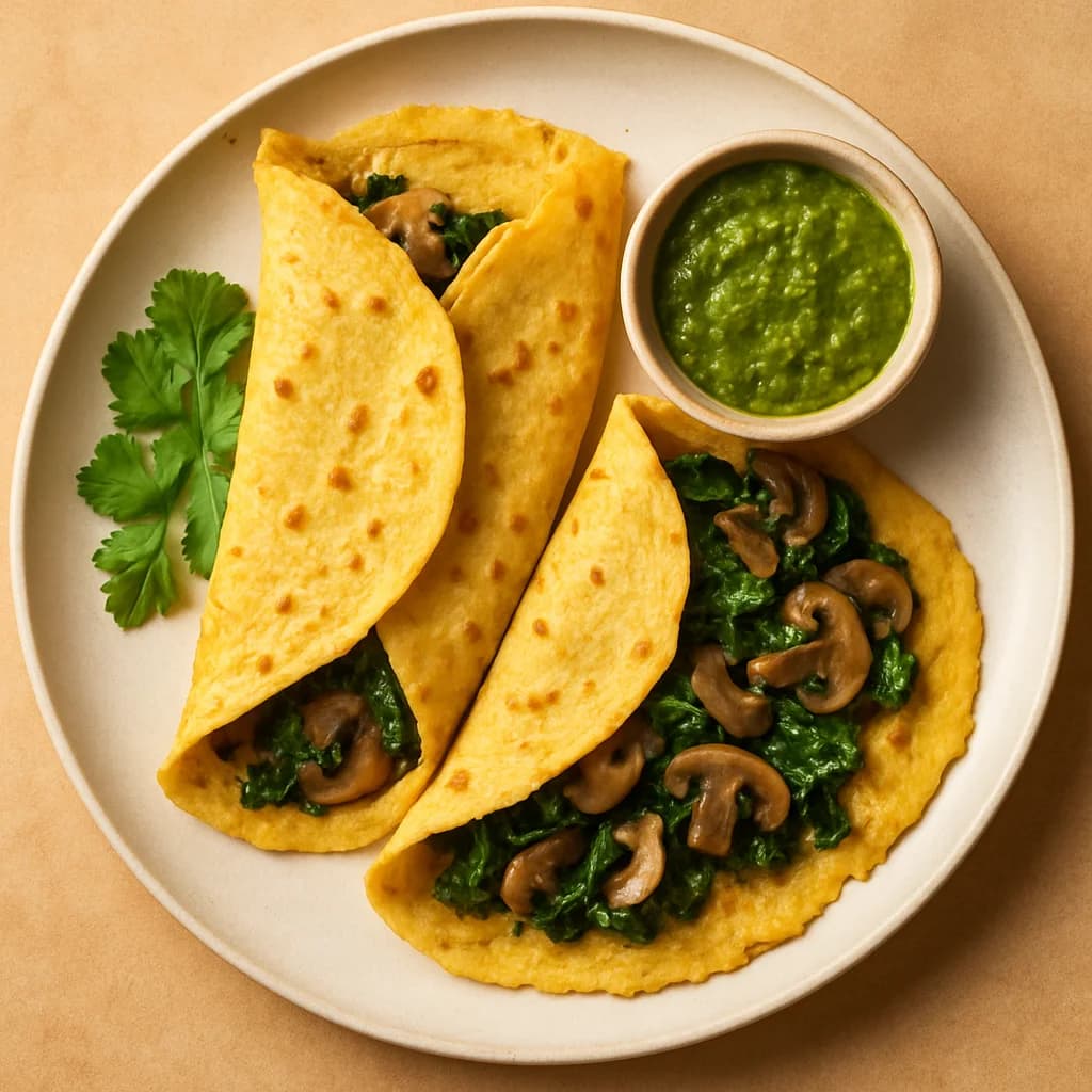 Savory Mushroom and Spinach Besan Cheelas recipe