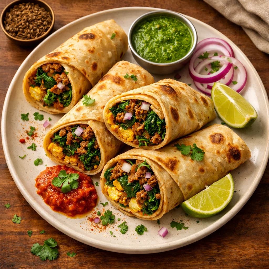 Savory Mutton and Spinach Breakfast Wraps recipe