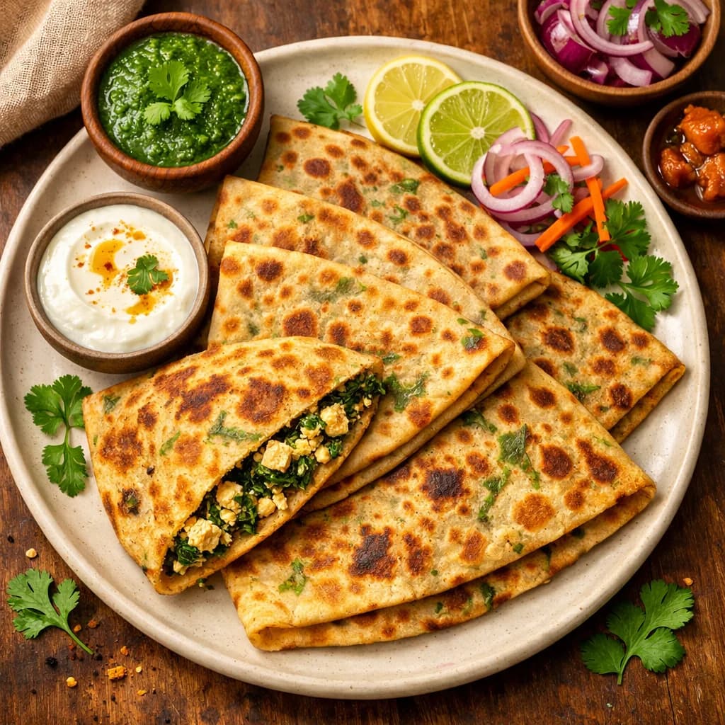 Savory Paneer and Spinach Stuffed Parathas recipe