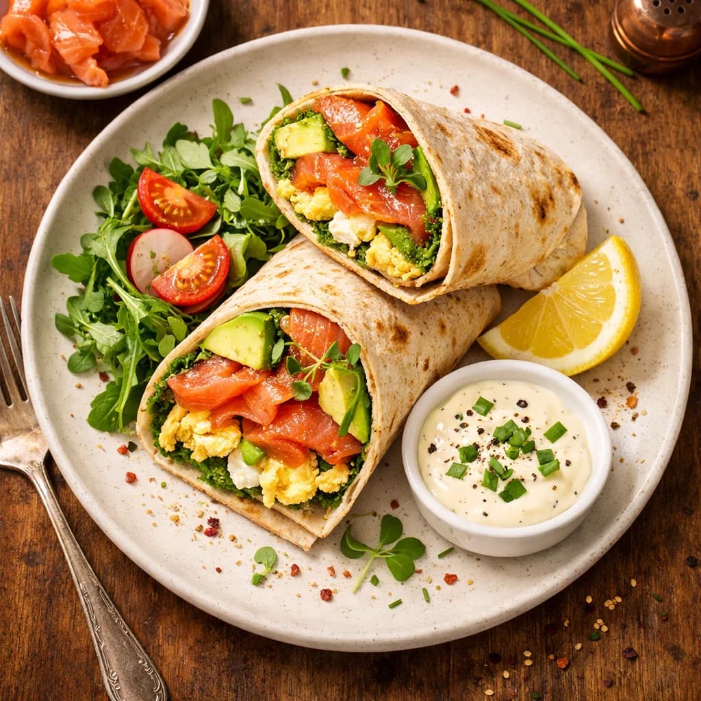 Savory Smoked Salmon and Avocado Breakfast Wrap recipe