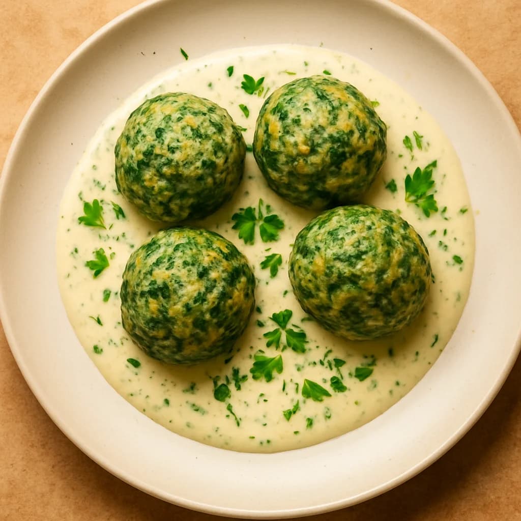 Savory Spinach Dumplings with Creamy Herb Sauce recipe
