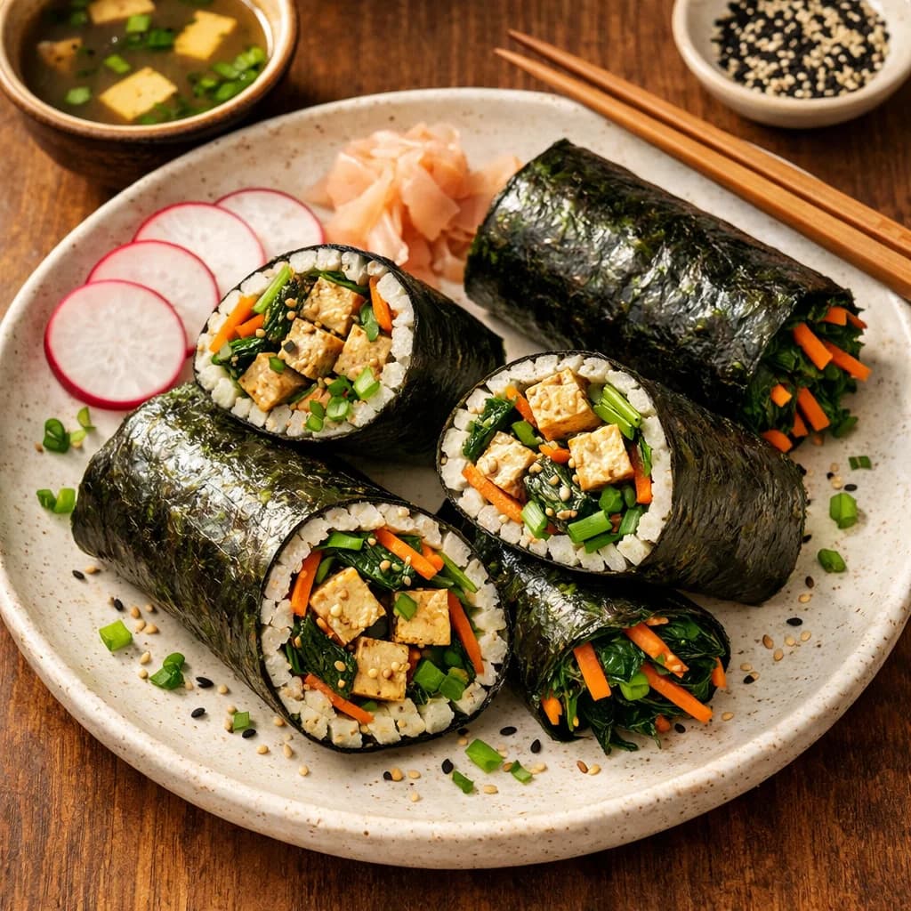 Savory Tofu and Spinach Japanese Breakfast Wraps recipe
