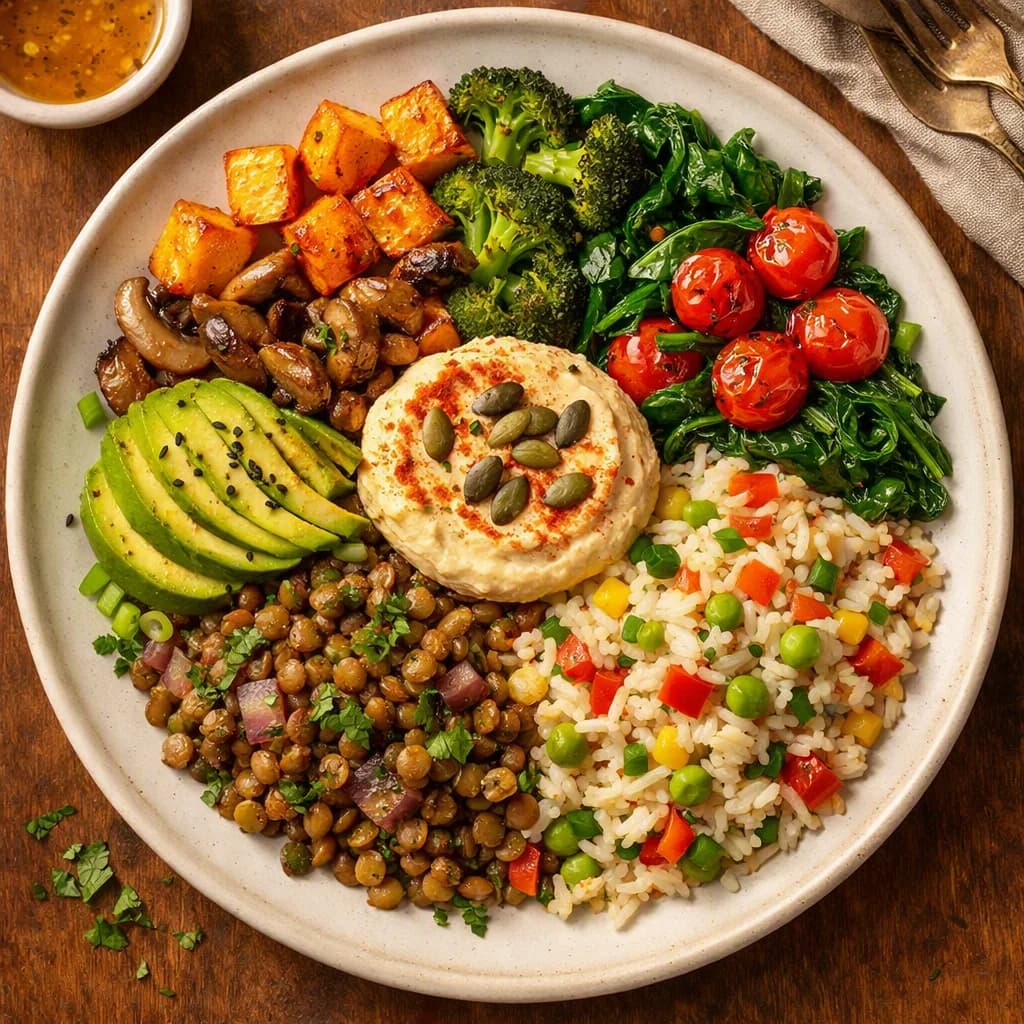 Savory Vegetable and Lentil Rice Bowl recipe