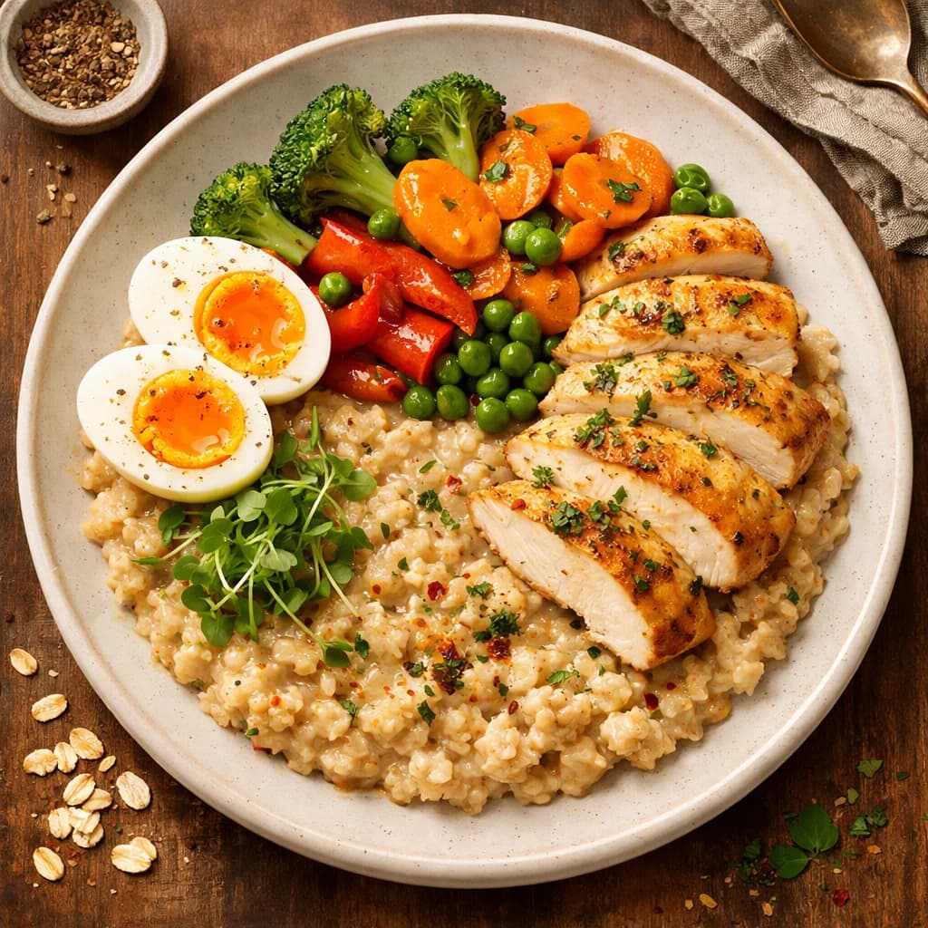 Savoury Chicken and Vegetable Oat Bowl recipe