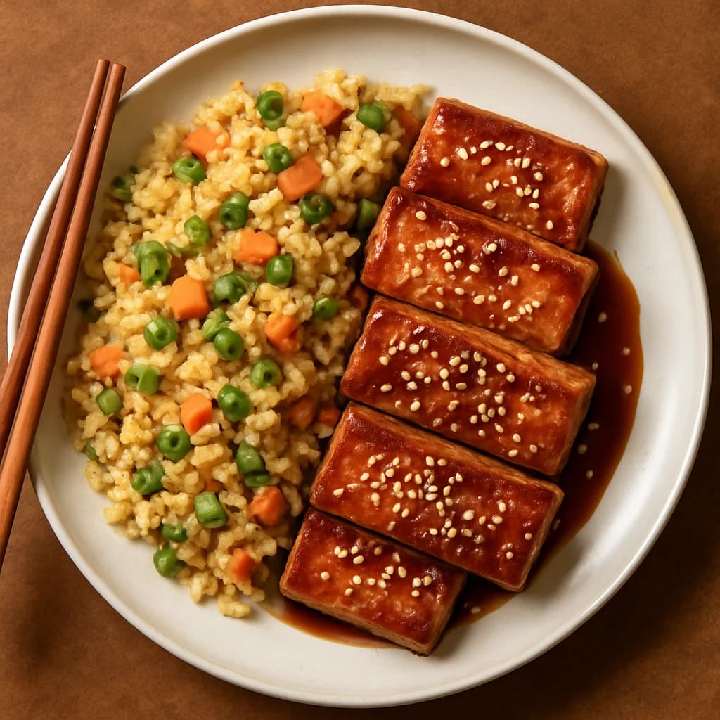 Sesame Soy Glazed Tofu with Vegetable Fried Rice recipe