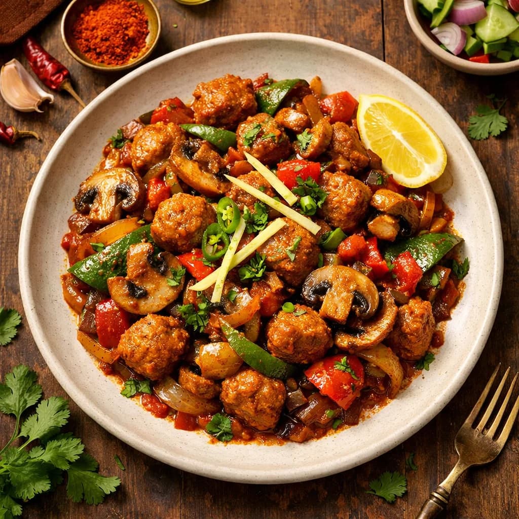 Sizzling Mushroom and Soy Chunk Jalfrezi recipe