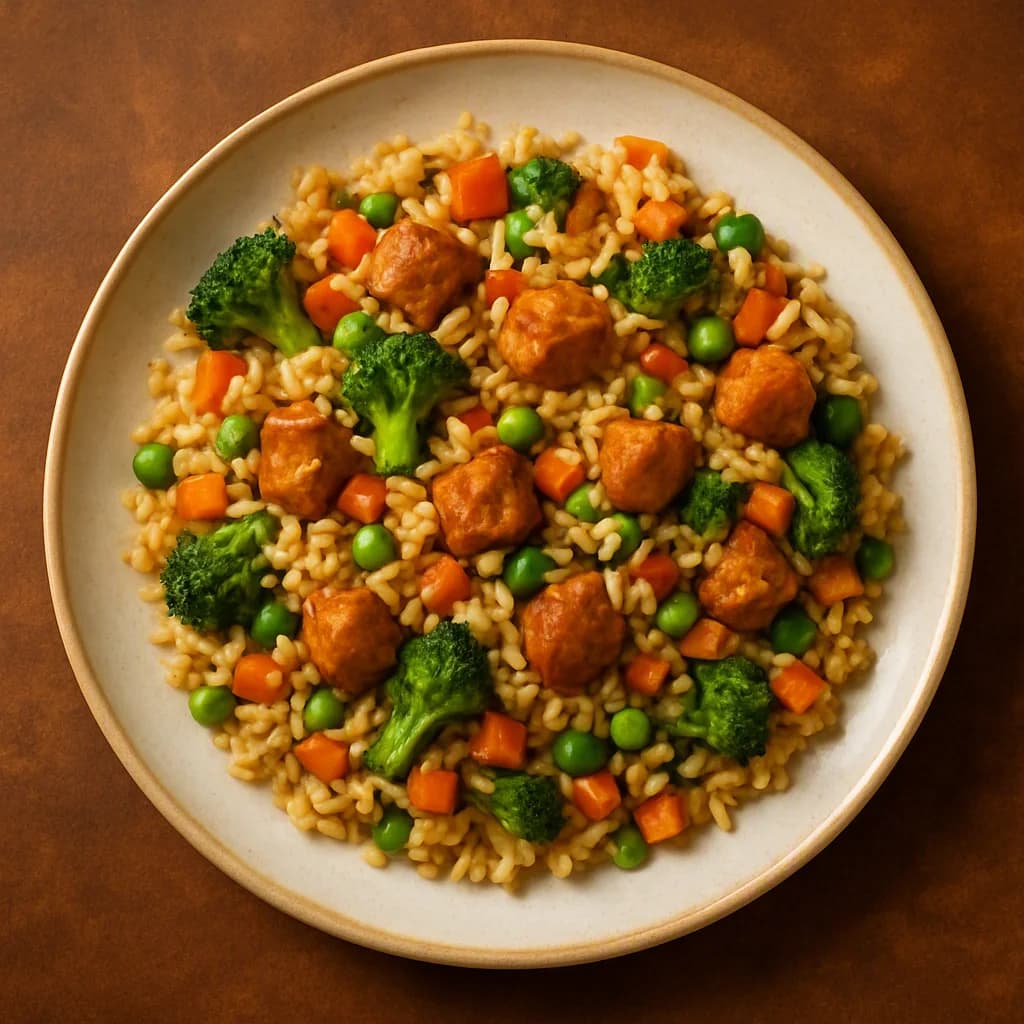 Sizzling Soy Chunk Fried Rice with Mixed Vegetables recipe