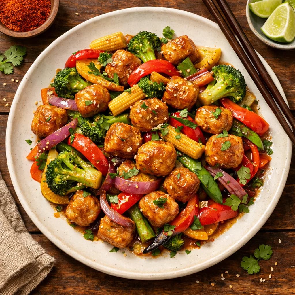 Sizzling Soy Chunk & Vegetable Stir-Fry recipe