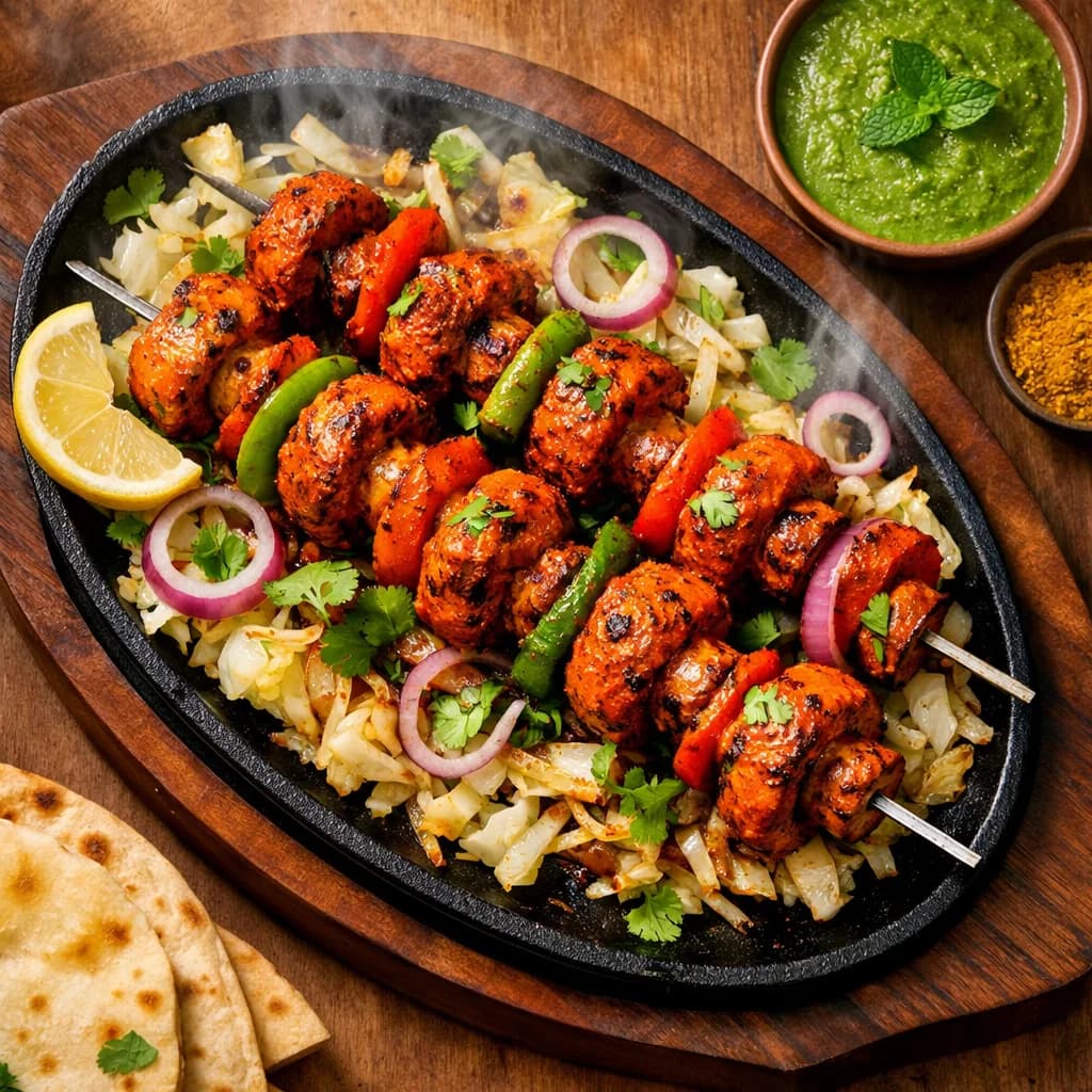 Sizzling Tandoori Mushroom Skewers with Mint Chutney recipe