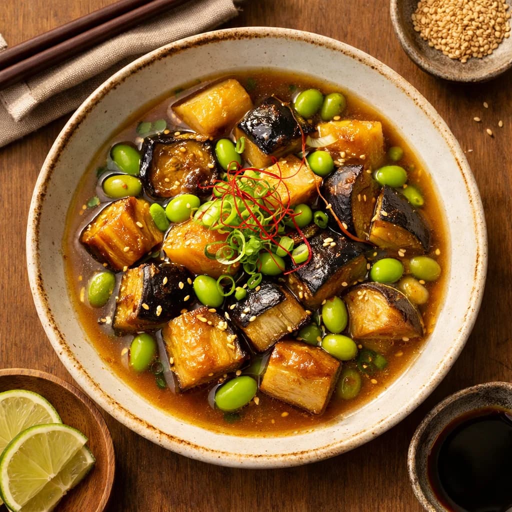 Smoked Aubergine and Edamame Japanese Stew recipe