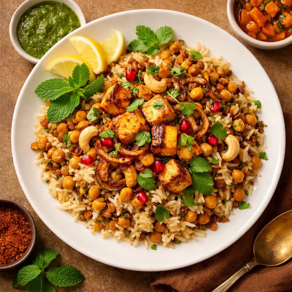 Smoky Lentil and Chickpea Biryani Bowl recipe