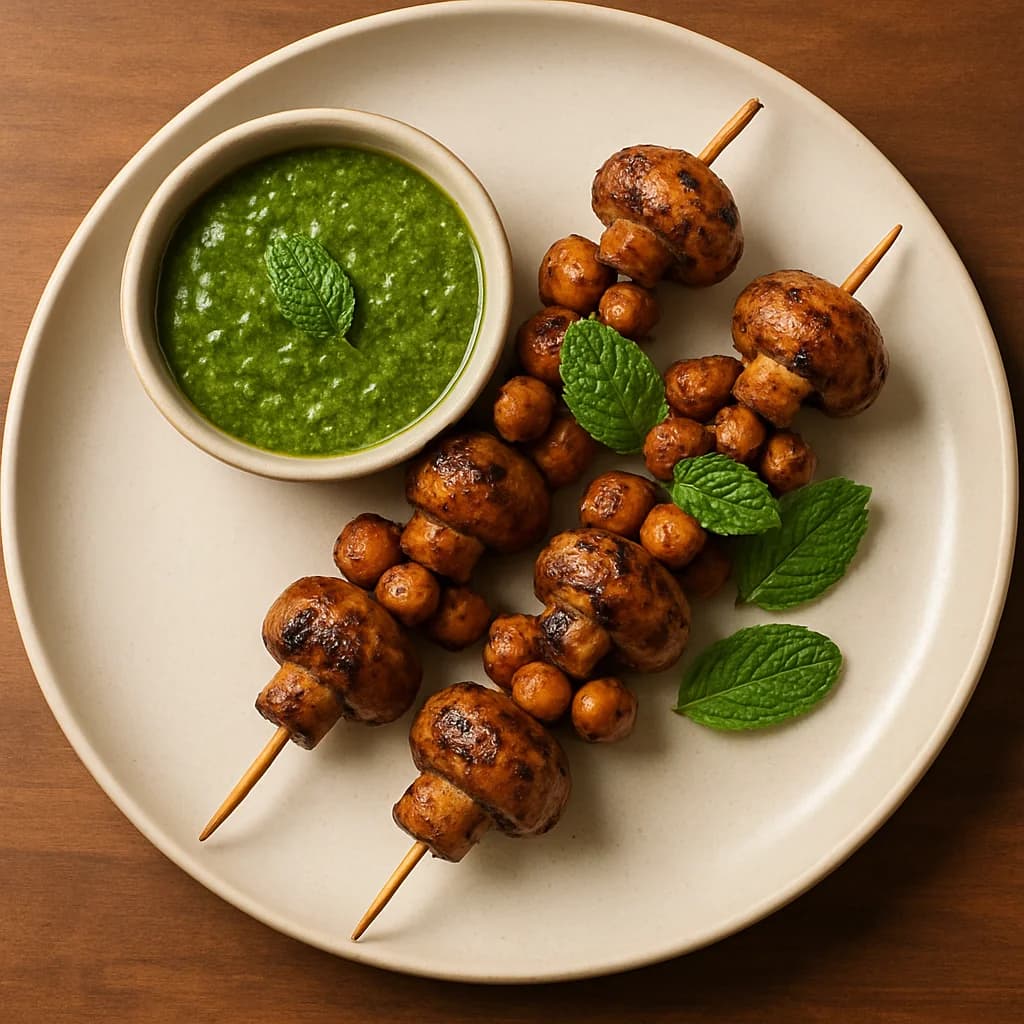 Smoky Mushroom and Chickpea Kebabs with Mint Chutney recipe