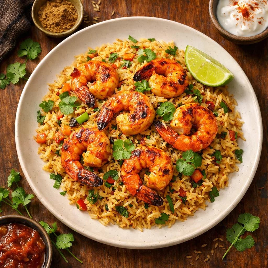 Smoky Prawn Rice with Cumin and Coriander recipe