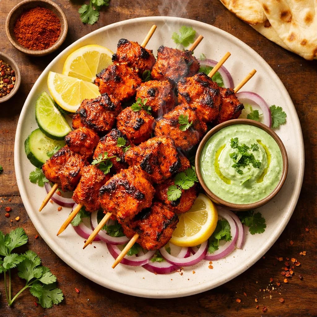 Smoky Tandoori Chicken Skewers with Mint Dip recipe